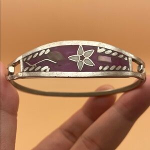 Silver and Magenta Abalone Inlay Taxco Mexico Bracelet M42